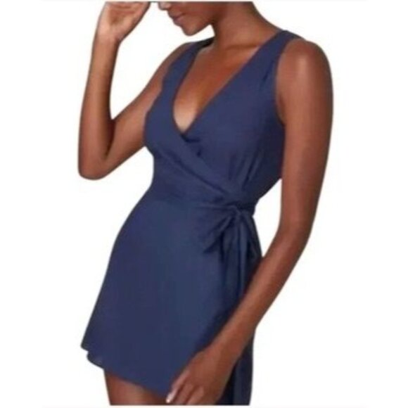 NEW Andie Swim Cacela Wrap Mini Dress Cover-Up Linen‎ Midnight Blue Size Large - Picture 1 of 2